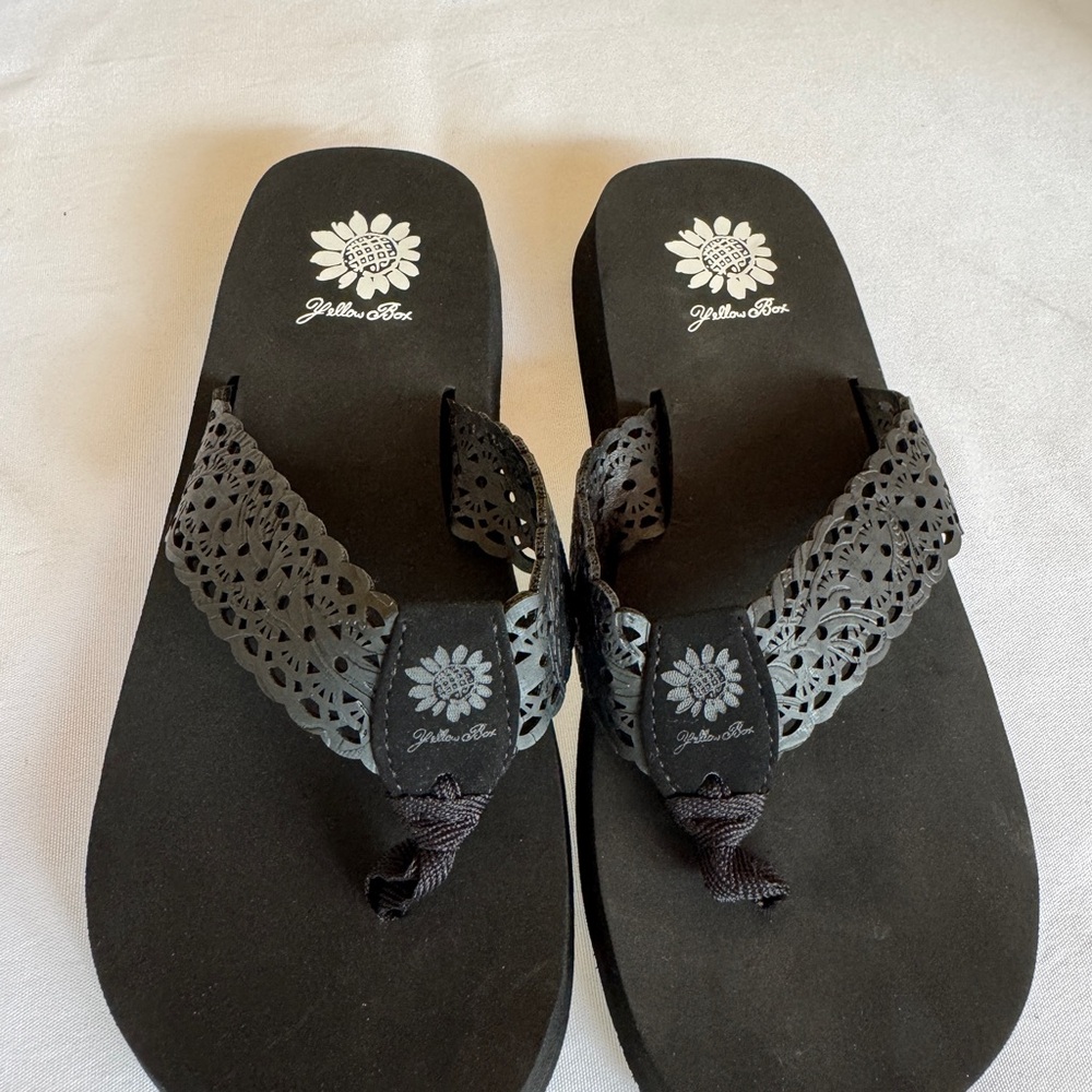 Yellow Box Black Woven Wally Sandals